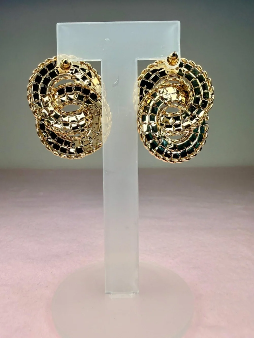 Statement Black Crystal Earrings Gold Tone Oval Stud Chunky Elegant Earrings